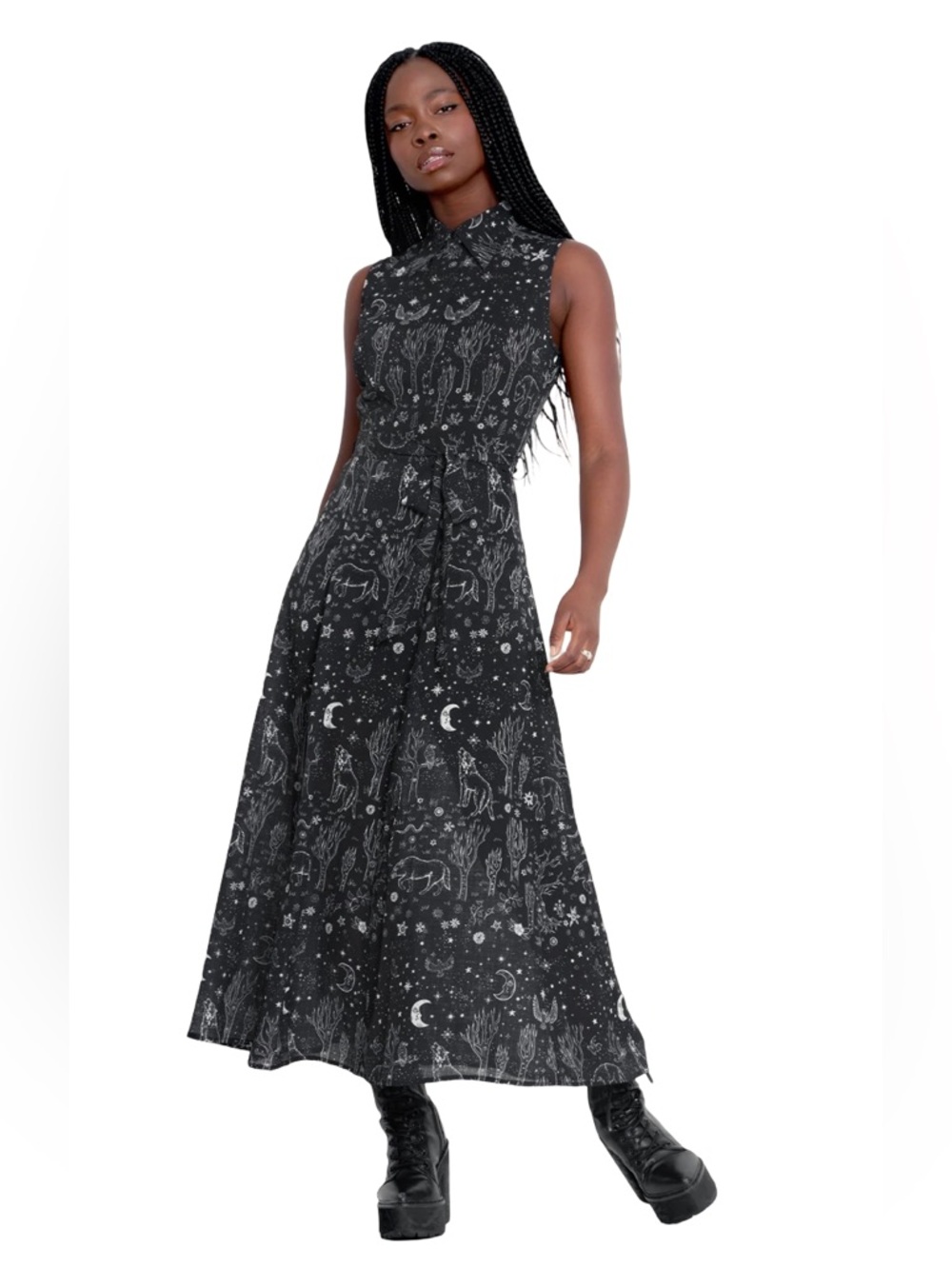 BlackMilk Nocturne Dress Wolf Print Size 8